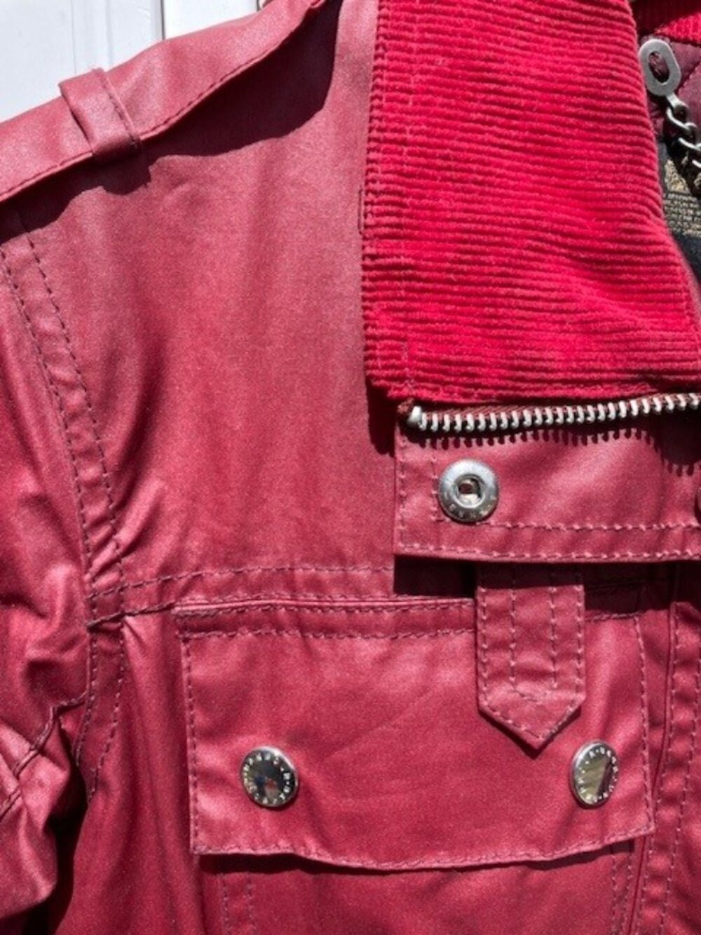 Women's Brick Red Waxed Cotton Barbour Jacket, Size 8 - Picture 12 of 12